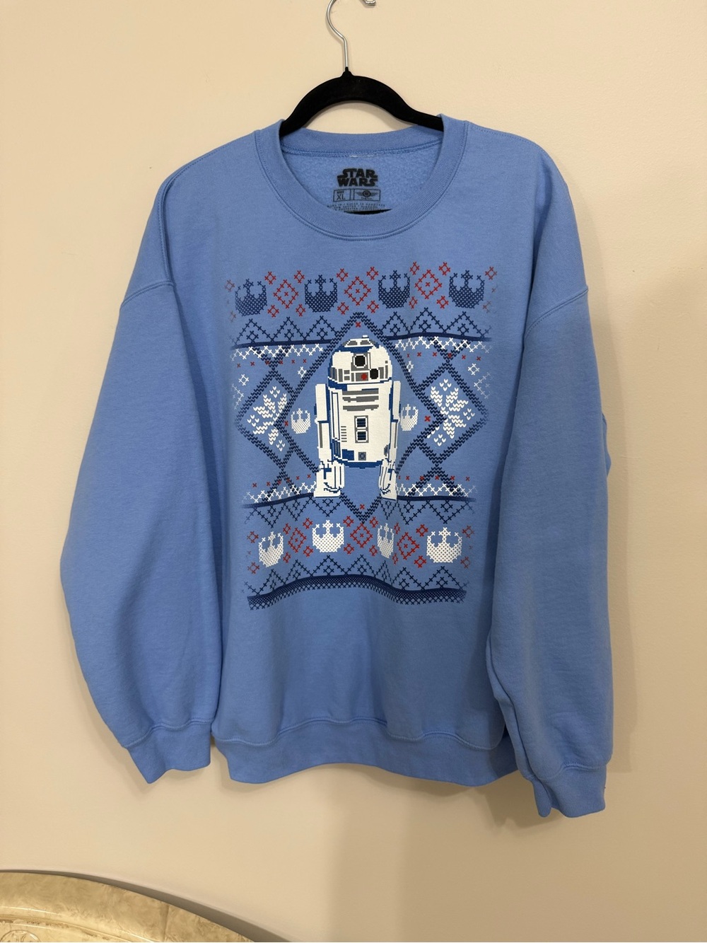 Star Wars Mens Size XL Crewneck Sweatshirt - R2-D2 Christmas Style Print EUC